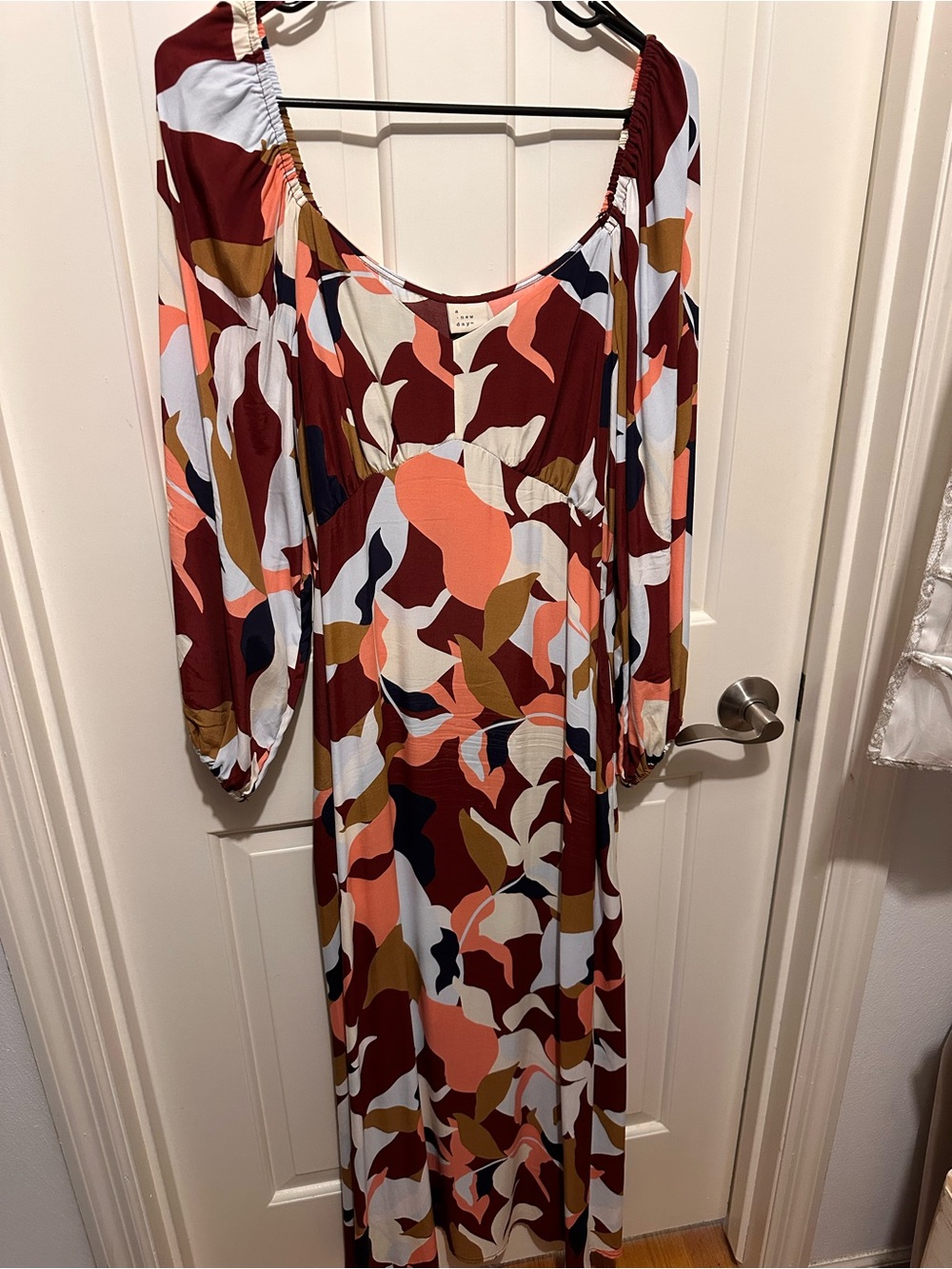 a new day Abstract Maxi Dress in Rust, Cream, Navy & Coral